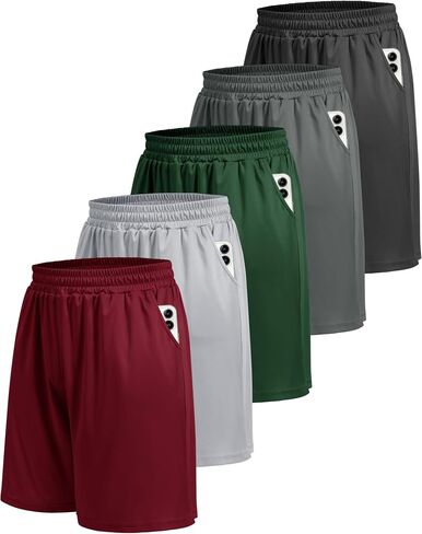 BOOJO 5 Pack Athletic Gym Mens Shorts - Workout Black Quick Dry Basketball Shorts with Pockets for Running Casual Activewear in Kuwait