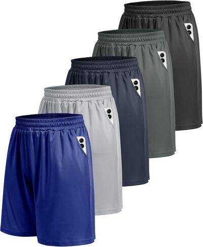 BOOJO 5 Pack Athletic Gym Mens Shorts - Workout Black Quick Dry Basketball Shorts with Pockets for Running Casual Activewear in Kuwait