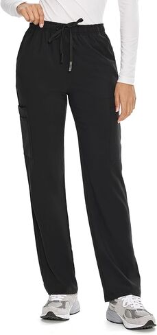 COZYFIT Straight Leg Scrub Pants for Women, Drawstring Soft Stretch, Anti-Wrinkle Women's Scrub Pants with 6 Pockets in Kuwait