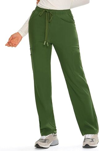 COZYFIT Straight Leg Scrub Pants for Women, Drawstring Soft Stretch, Anti-Wrinkle Women's Scrub Pants with 6 Pockets in Kuwait