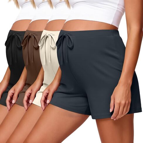 4 Pack Women's Maternity Sweat Shorts Pregnancy Lounge Workout Over The Belly Elastic Waist Shorts with Drawstring in Kuwait