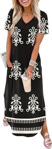 WIHOLL Women's Summer Short Sleeve Dresses Maxi Dress Vacation Beach Sundresses 2026 with Pockets in Kuwait