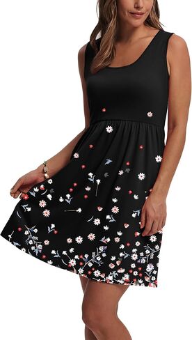 WIHOLL Women's Summer Dress 2026 A-Line Sleeveless Casual Sundress with Pockets Floral/Solid in Kuwait