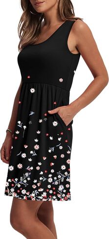 WIHOLL Women's Summer Dress 2026 A-Line Sleeveless Casual Sundress with Pockets Floral/Solid in Kuwait