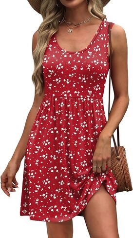 WIHOLL Women's Summer Dress 2026 A-Line Sleeveless Casual Sundress with Pockets Floral/Solid in Kuwait