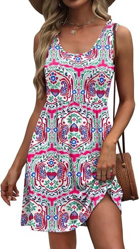 WIHOLL Women's Summer Dress 2026 A-Line Sleeveless Casual Sundress with Pockets Floral/Solid in Kuwait