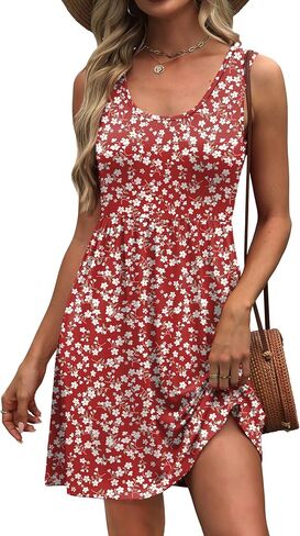 WIHOLL Women's Summer Dress 2026 A-Line Sleeveless Casual Sundress with Pockets Floral/Solid in Kuwait