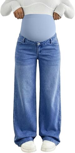BLENCOT Women's Maternity Jeans Over Belly Wide Leg Pregnancy Pants for Work in Kuwait