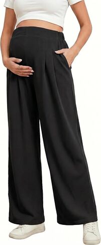 BLENCOT Women Maternity Pants Work Stretchy Wide Leg Trousers Baggy Pregnancy Joggers with Pockets in Saudi Arabia