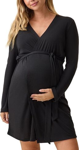 Kindred Bravely Essentials Ribbed Maternity Nursing Robe for Breastfeeding | Soft lightweight robe with pockets and adjustable waist tie. Breathable lounge and hospital layer for pregnancy to postpartum in Kuwait