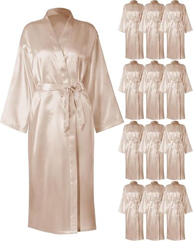 Xtinmee 6/12 Pcs Women's Long Satin Robes Full Length Sleepwear Silky Bath Robe Kimono Dressing for Wedding Birthday Party in Kuwait