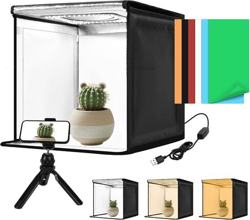 Photo Studio Light Box with Tripod, 12"x12" Portable Lightbox with CRI>95 120 White Warm LED Light Beads.Photo Light Box with 6 Colors PVC Backdrops.Dimmable Shooting Tent Kit for Product Photography in Saudi Arabia
