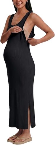 2026 Summer Maternity Dress Sleeveless Rib Knit Nursing Dress with Side Buttons–Nursing Friendly in Saudi Arabia