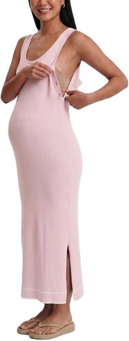 2026 Summer Maternity Dress Sleeveless Rib Knit Nursing Dress with Side Buttons–Nursing Friendly in Kuwait