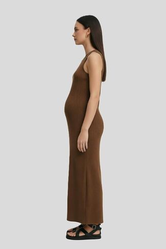 2026 Summer Maternity Dress Sleeveless Rib Knit Nursing Dress with Side Buttons–Nursing Friendly in Kuwait