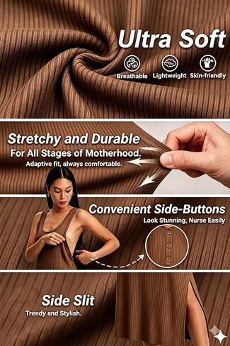 2026 Summer Maternity Dress Sleeveless Rib Knit Nursing Dress with Side Buttons–Nursing Friendly in Kuwait