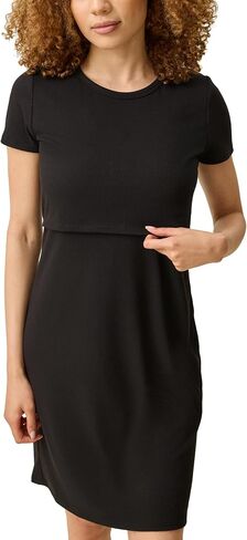 Kindred Bravely Essentials Ribbed Maternity Nursing Dress for Breastfeeding | Soft fitted short sleeve dress with hidden nursing access. Stretchy comfortable everyday style for pregnancy to postpartum in Kuwait