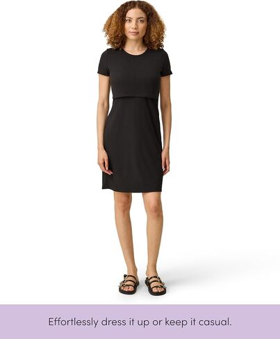 Kindred Bravely Essentials Ribbed Maternity Nursing Dress for Breastfeeding | Soft fitted short sleeve dress with hidden nursing access. Stretchy comfortable everyday style for pregnancy to postpartum in Kuwait