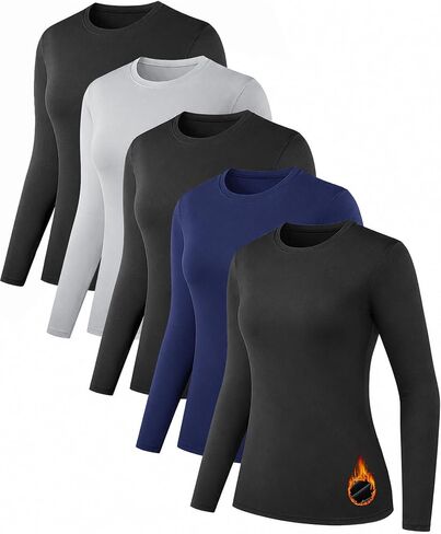 5 Pack Long Sleeve Thermal Shirts for Women Ultra Soft Fleece-Lined Crew Neck Workout Baselayer Tops in Saudi Arabia