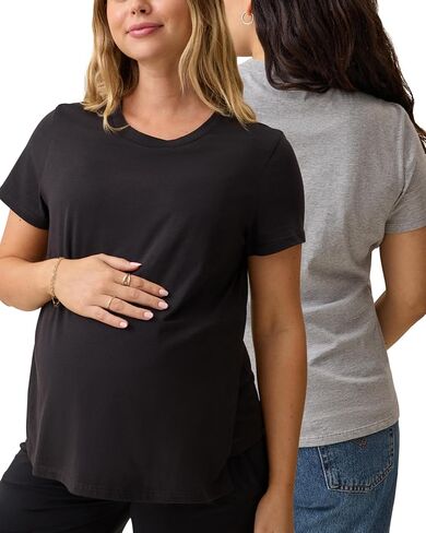 Kindred Bravely Essentials Cotton Nursing T Shirt for Breastfeeding, 2 Pack | Soft breathable maternity tee with hidden side openings for breastfeeding. Relaxed comfortable everyday fit for all day wear in Kuwait