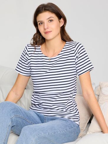 3 Pack Women's Nursing Tops, Breastfeeding Shirts Short Sleeve, Double Layer Maternity Clothes in Saudi Arabia