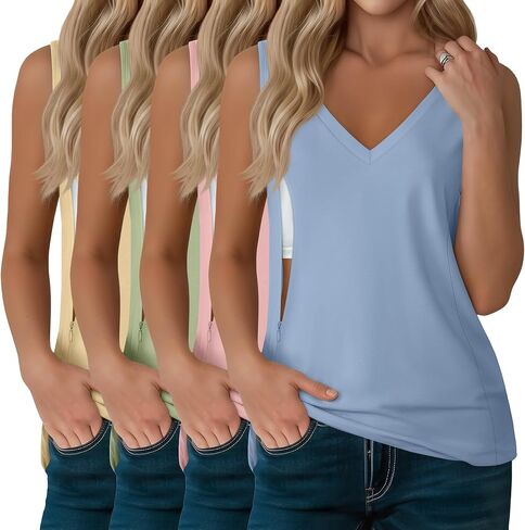 4 Pack Womens Nursing Tank Tops | Breastfeeding, Hidden Zipper, V Neck, Sleeveless, Loose, Maternity, Postpartum, Summer, Sleep, Workdays in Kuwait