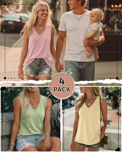 4 Pack Womens Nursing Tank Tops | Breastfeeding, Hidden Zipper, V Neck, Sleeveless, Loose, Maternity, Postpartum, Summer, Sleep, Workdays in Kuwait
