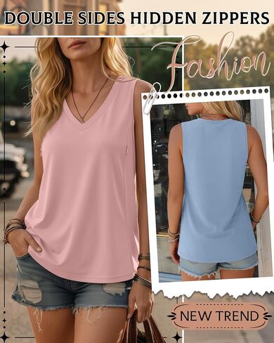 4 Pack Womens Nursing Tank Tops | Breastfeeding, Hidden Zipper, V Neck, Sleeveless, Loose, Maternity, Postpartum, Summer, Sleep, Workdays in Kuwait