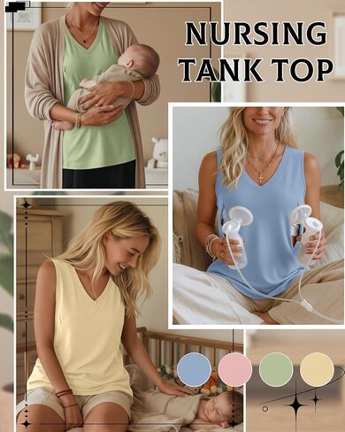 4 Pack Womens Nursing Tank Tops | Breastfeeding, Hidden Zipper, V Neck, Sleeveless, Loose, Maternity, Postpartum, Summer, Sleep, Workdays in Kuwait