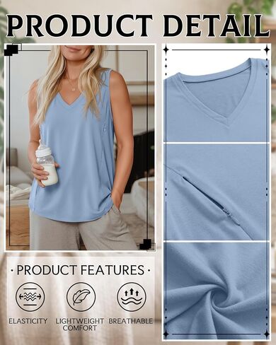 4 Pack Womens Nursing Tank Tops | Breastfeeding, Hidden Zipper, V Neck, Sleeveless, Loose, Maternity, Postpartum, Summer, Sleep, Workdays in Kuwait