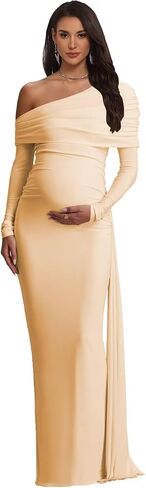 One Shoulder Maternity Dress Mermaid Satin Baby Shower Dresses Long Sleeve Pregnancy Gown CM19 in Saudi Arabia