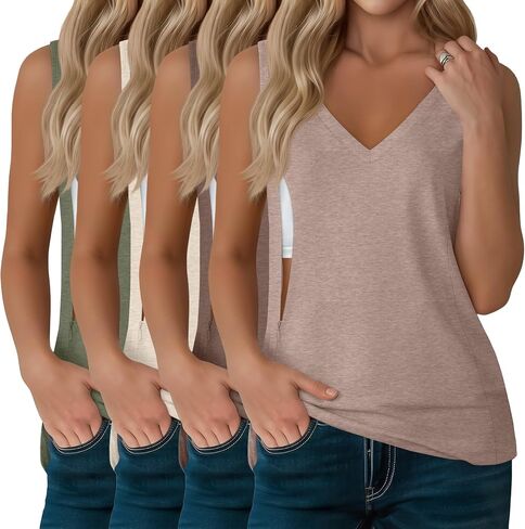 4 Pack Womens Nursing Tank Tops | Breastfeeding, Hidden Zipper, V Neck, Sleeveless, Loose, Maternity, Postpartum, Summer, Sleep, Workdays in Kuwait