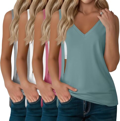 4 Pack Womens Nursing Tank Tops | Breastfeeding, Hidden Zipper, V Neck, Sleeveless, Loose, Maternity, Postpartum, Summer, Sleep, Workdays in Kuwait
