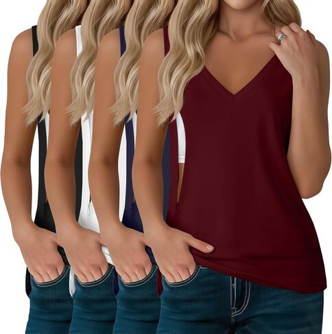4 Pack Womens Nursing Tank Tops | Breastfeeding, Hidden Zipper, V Neck, Sleeveless, Loose, Maternity, Postpartum, Summer, Sleep, Workdays in Kuwait