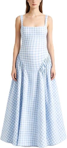 Cichic Women's Maternity Gingham Maxi Dress, Adjustable Strap Sundress for Daily Wear & Baby Shower in Saudi Arabia