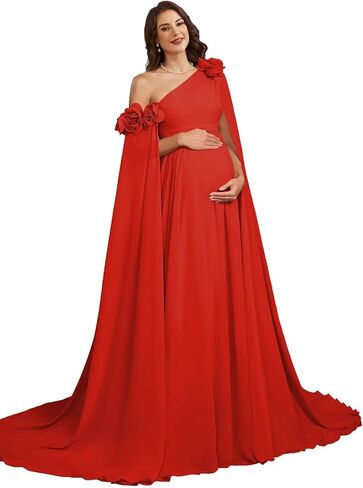 One Shoulder Maternity Photoshoot Dress Chiffon Baby Shower Pregnancy Gown in Kuwait