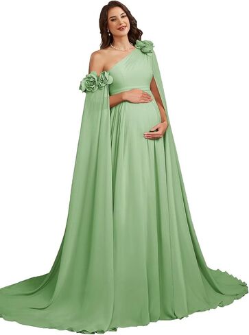 One Shoulder Maternity Photoshoot Dress Chiffon Baby Shower Pregnancy Gown in Kuwait