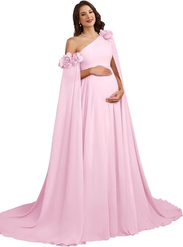One Shoulder Maternity Photoshoot Dress Chiffon Baby Shower Pregnancy Gown in Kuwait
