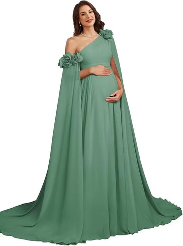One Shoulder Maternity Photoshoot Dress Chiffon Baby Shower Pregnancy Gown in Kuwait