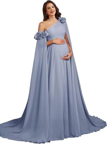 One Shoulder Maternity Photoshoot Dress Chiffon Baby Shower Pregnancy Gown in Kuwait