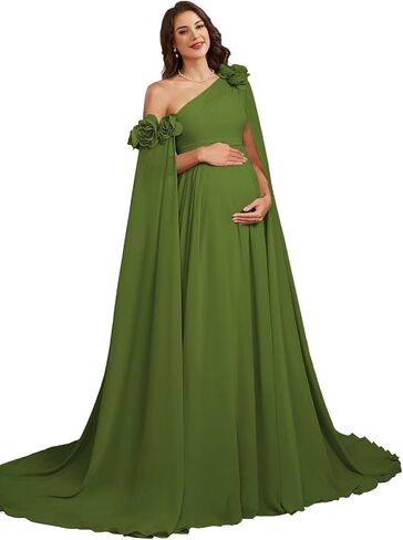 One Shoulder Maternity Photoshoot Dress Chiffon Baby Shower Pregnancy Gown in Kuwait