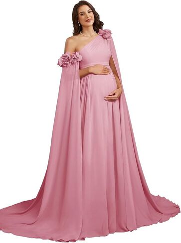 One Shoulder Maternity Photoshoot Dress Chiffon Baby Shower Pregnancy Gown in Kuwait