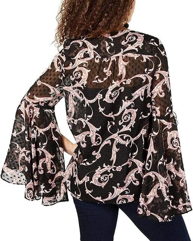 INC Womens Chiffon V-Neck Blouse Black L in Saudi Arabia