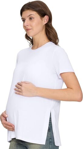 3 Pack Women's Maternity Shirts, Crew Neck Maternity Top Side Split Pregnancy Clothes Short Sleeve in Saudi Arabia