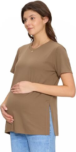 3 Pack Women's Maternity Shirts, Crew Neck Maternity Top Side Split Pregnancy Clothes Short Sleeve in Saudi Arabia