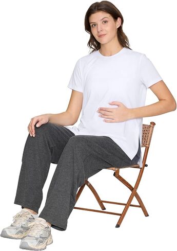 3 Pack Women's Maternity Shirts, Crew Neck Maternity Top Side Split Pregnancy Clothes Short Sleeve in Saudi Arabia