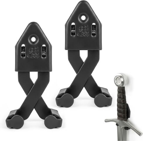 Mythrojan Metal Single Sword Wall Mounts Vertical Sword Mount Display Wall Hanger Adjustable Multifunctional Mount Wall Décor Rack for Axe, Knives - Silver, Packs of 2 in Kuwait
