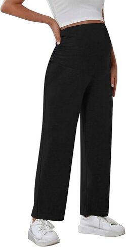Maternity Pants for Women, Straight Leg Pregnancy Lounge Work Pants with Pockets, Pregnancy Trousers Outfit in Saudi Arabia
