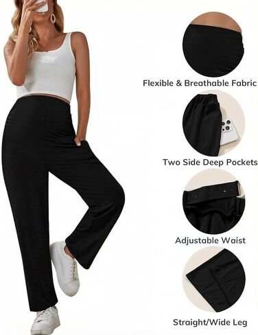 Maternity Pants for Women, Straight Leg Pregnancy Lounge Work Pants with Pockets, Pregnancy Trousers Outfit in Saudi Arabia