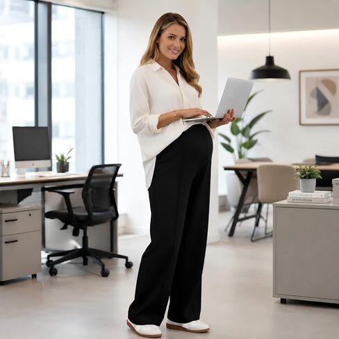 Maternity Pants for Women, Straight Leg Pregnancy Lounge Work Pants with Pockets, Pregnancy Trousers Outfit in Saudi Arabia